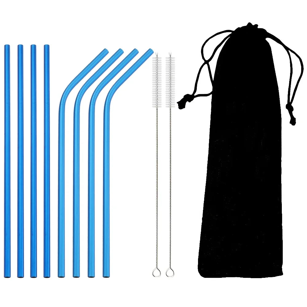 Reusable Stainless Steel Straws Set – 11 Piece with Cleaning Brush | 11 Colours