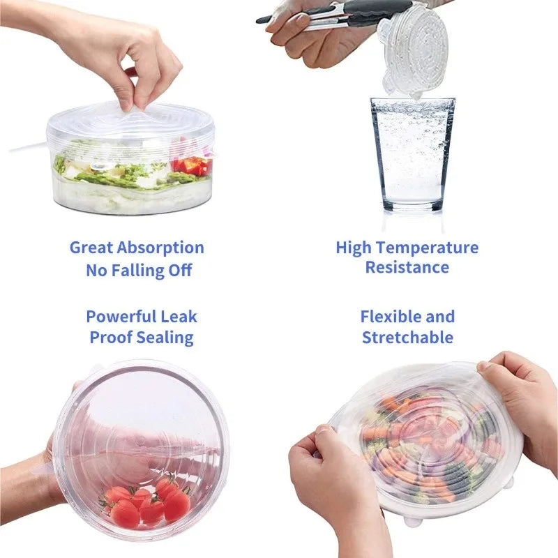 Silicone Stretch Lids - 6-Pack Reusable Food Storage Covers