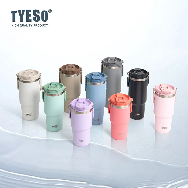 TYESO Insulated Tumbler with Straw & Handle – 600ml to 1200ml | Hot & Cold Flask