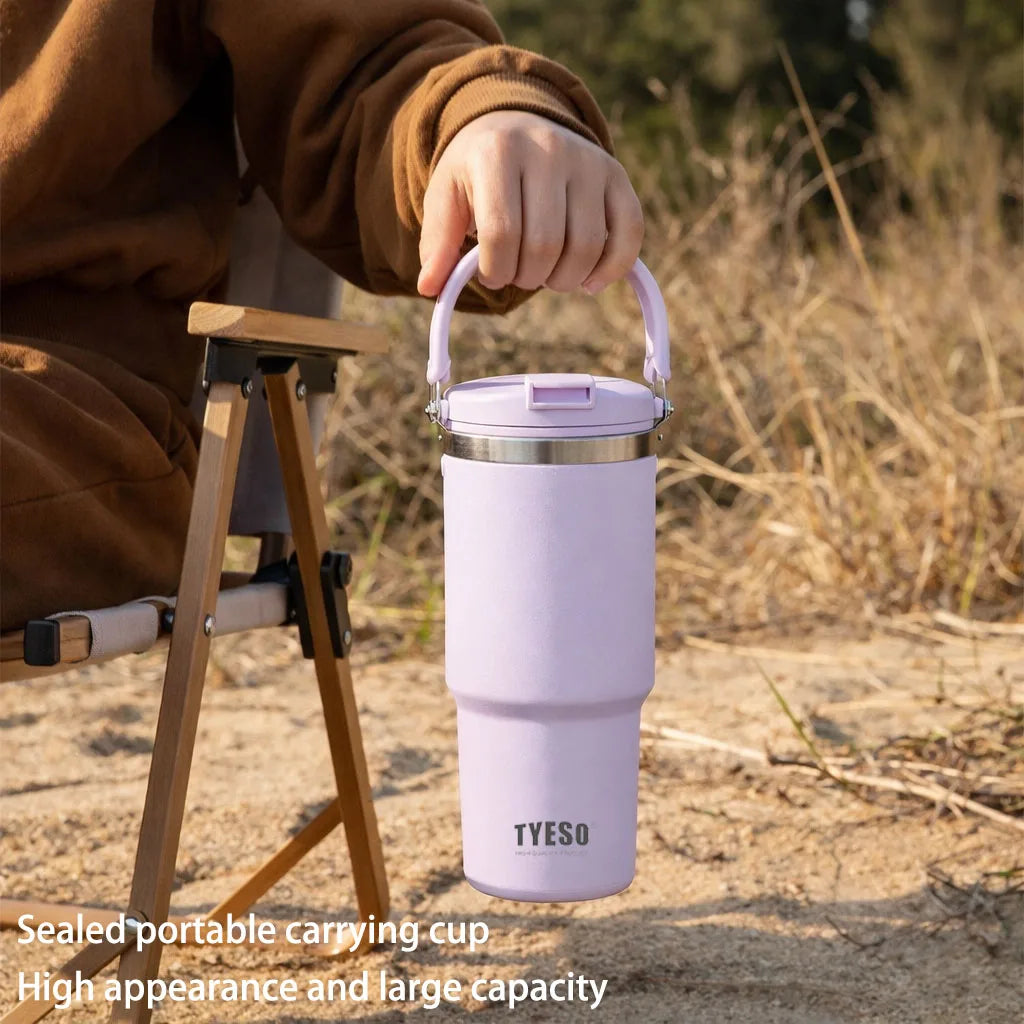 TYESO Insulated Tumbler with Straw & Handle – 600ml to 1200ml | Hot & Cold Flask