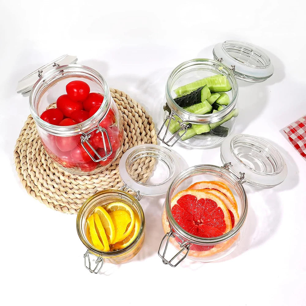 Airtight Glass Storage Jars with Hinged Lid & Silicone Seal - Wide Mouth | 380ml–1000ml