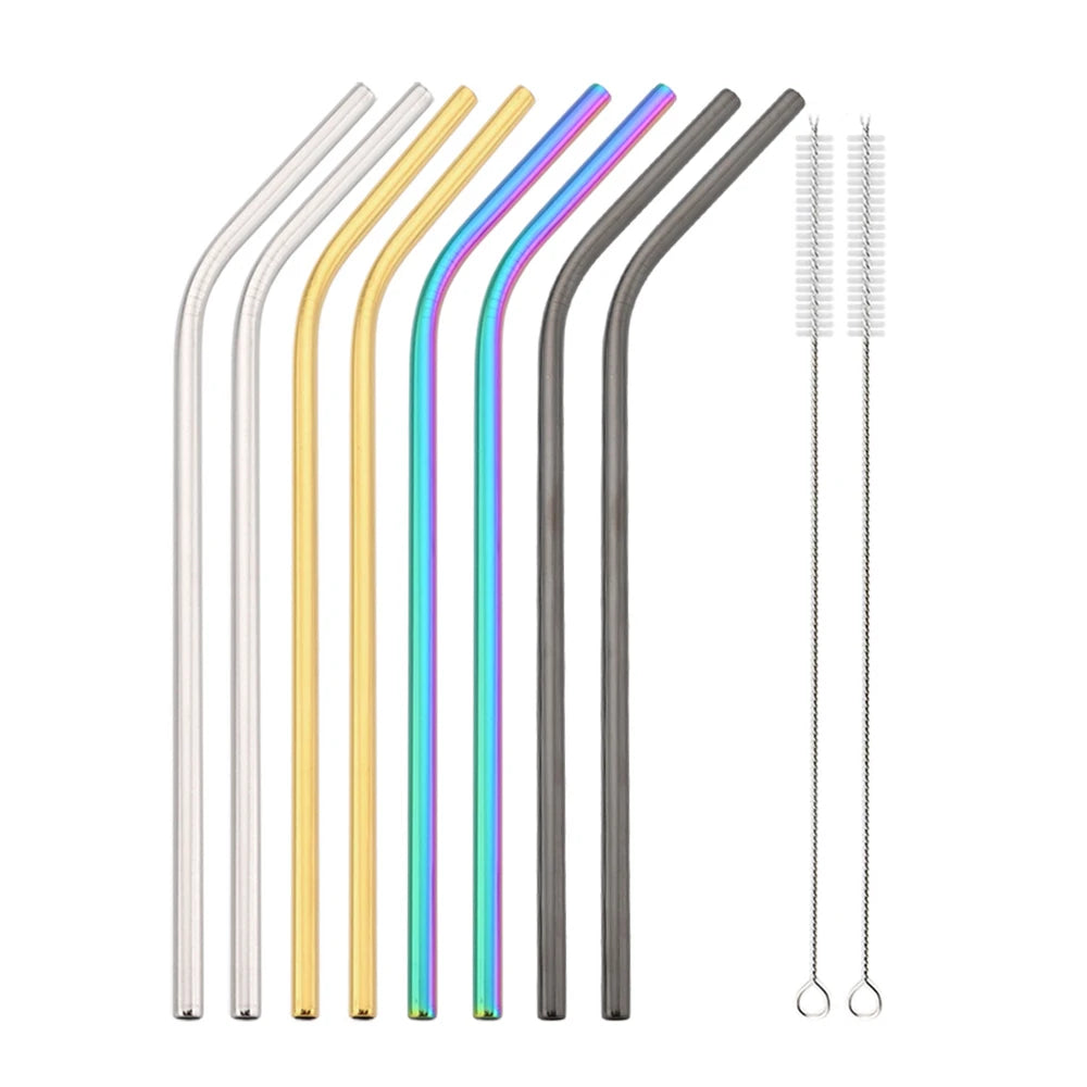 Snplowum Reusable Stainless Steel Straws – Straight & Bent | Rainbow & Silver | CE/EU LFGB SGS Certified