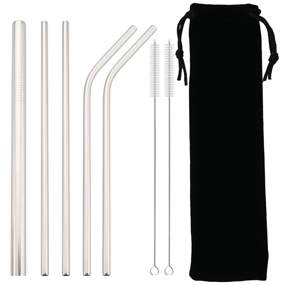Snplowum Reusable Stainless Steel Straws – Straight & Bent | Rainbow & Silver | CE/EU LFGB SGS Certified