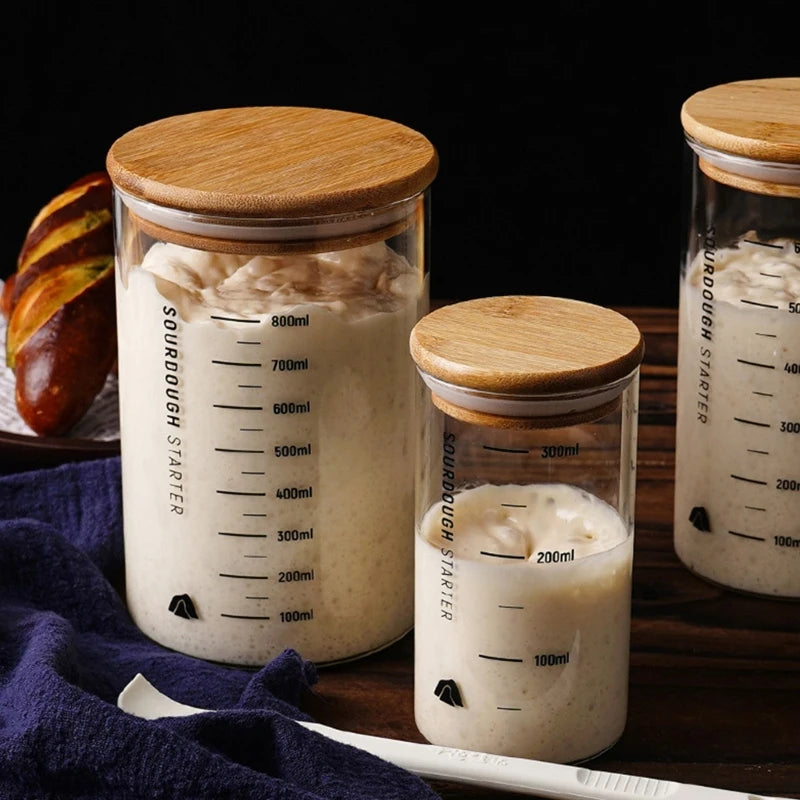 GTERUKM Glass Sourdough Starter Jar | Wide Mouth Fermentation Container | 3 Sizes