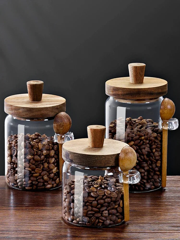 Glass Storage Jar with Acacia Wood Lid | Coffee Beans, Tea & Pantry Storage