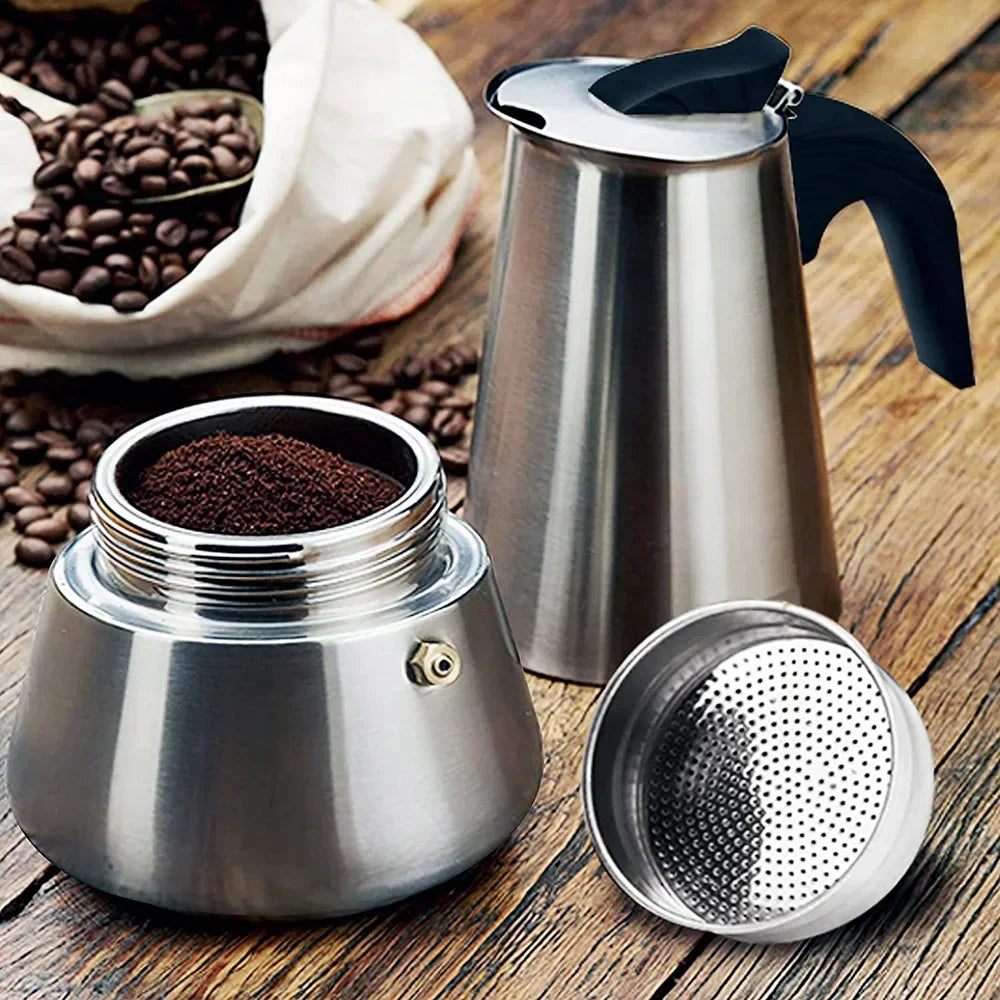 Stainless Steel Moka Pot | All-Hob Stovetop Espresso Maker | 2 Styles | 100ml–600ml