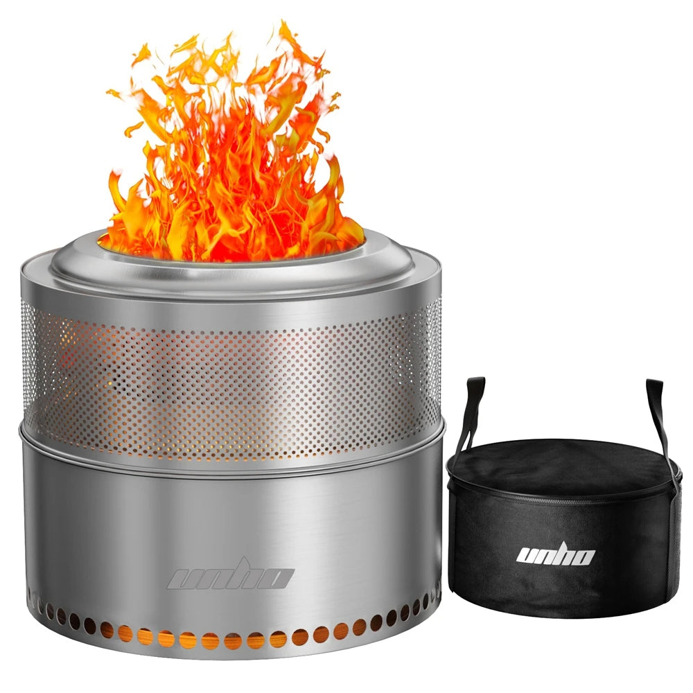 19-inch Portable Stainless Steel Fire Pit — Wood Burning, Outdoor Use