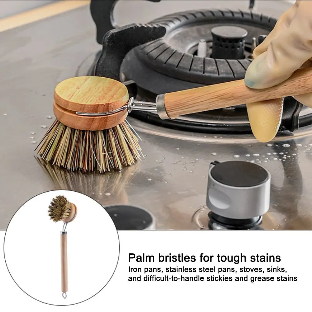 Natural Wood Dish Brush with Bristles – Eco-Friendly Kitchen Scrubber