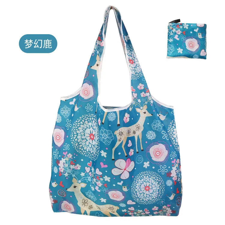 KindFuny Foldable Reusable Shopping Tote Bag – Large Eco-Friendly Grocery Bag | 32 Prints