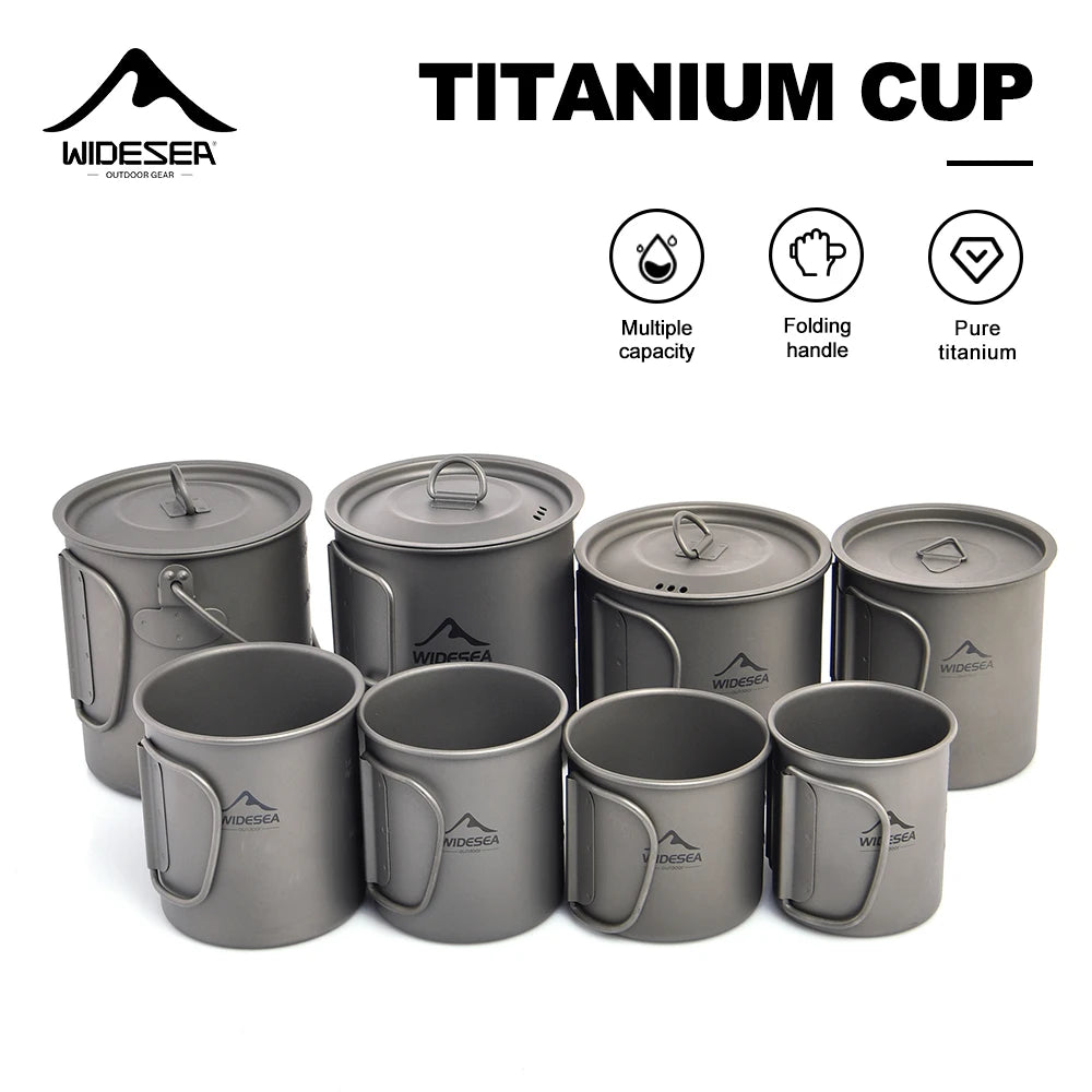 Widesea Ultralight Titanium Camping Mug | 200ml–750ml | Foldable Handle | Hiking & Backpacking