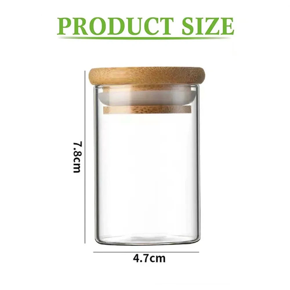 Borosilicate Glass Spice Jars with Bamboo Lids | Set of 5 or 12 | 75ml