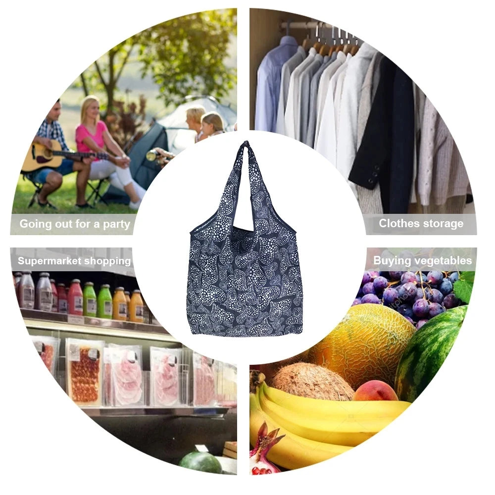 KindFuny Foldable Reusable Shopping Tote Bag – Large Eco-Friendly Grocery Bag | 32 Prints