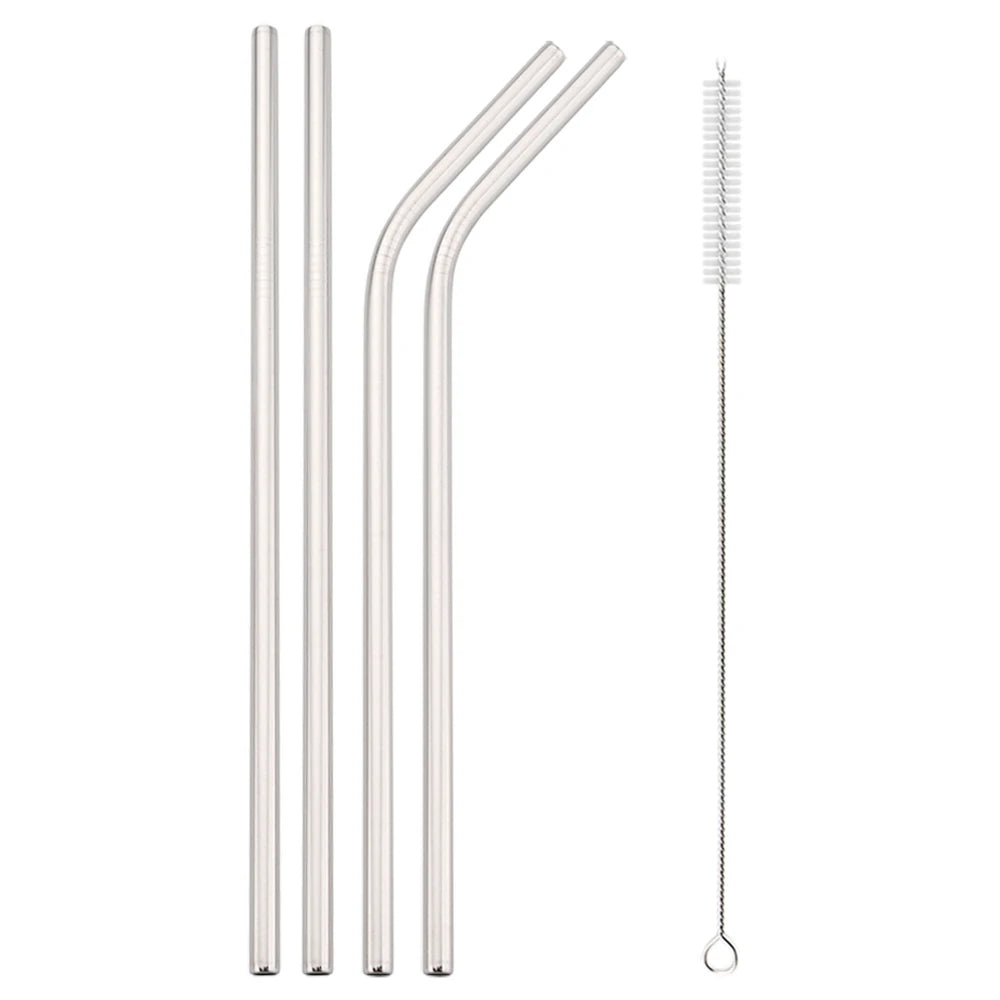 Snplowum Reusable Stainless Steel Straws – Straight & Bent | Rainbow & Silver | CE/EU LFGB SGS Certified