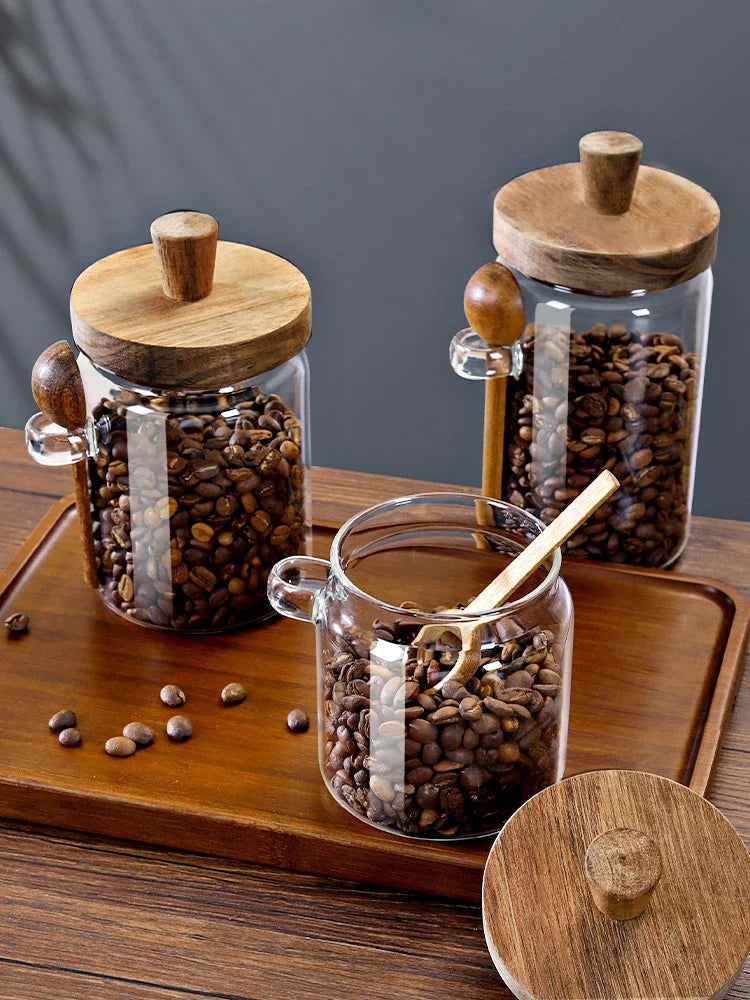 Glass Storage Jar with Acacia Wood Lid | Coffee Beans, Tea & Pantry Storage