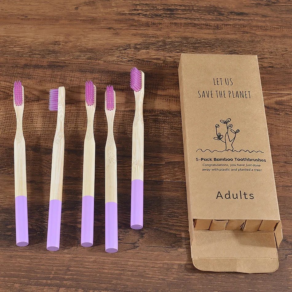 Bamboo Handle Toothbrushes, 5-Pack, Nylon Bristles