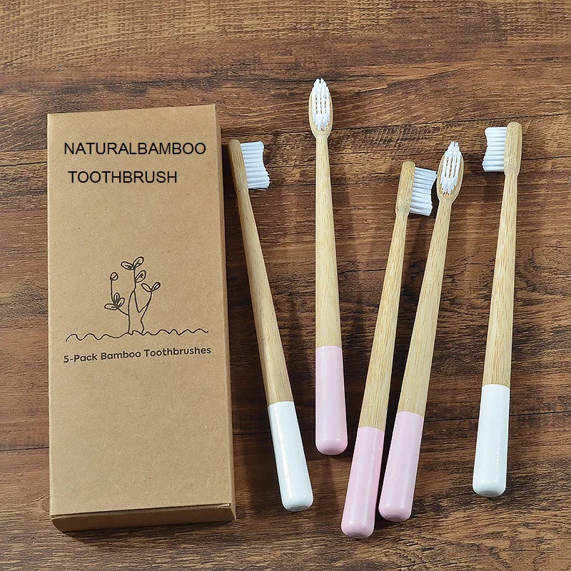 Bamboo Handle Toothbrushes, 5-Pack, Nylon Bristles