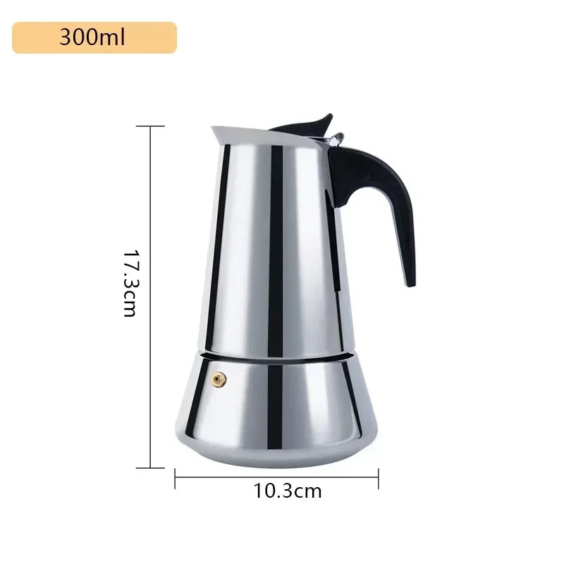 Stainless Steel Moka Pot | All-Hob Stovetop Espresso Maker | 2 Styles | 100ml–600ml