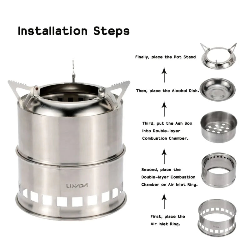 Lixada Portable Stainless Steel Wood Stove — Camping & Backpacking