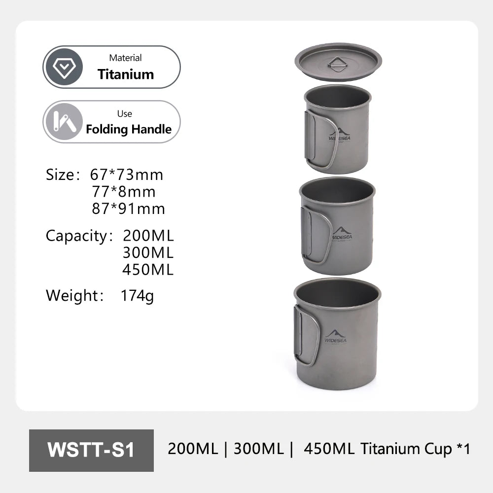 Widesea Ultralight Titanium Camping Mug | 200ml–750ml | Foldable Handle | Hiking & Backpacking