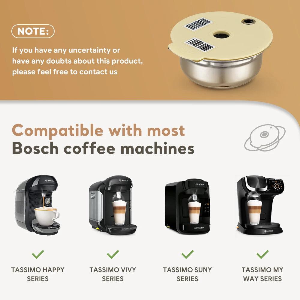 304 Stainless Steel Reusable Coffee Pod | Compatible with Tassimo Machines | 60ml–220ml