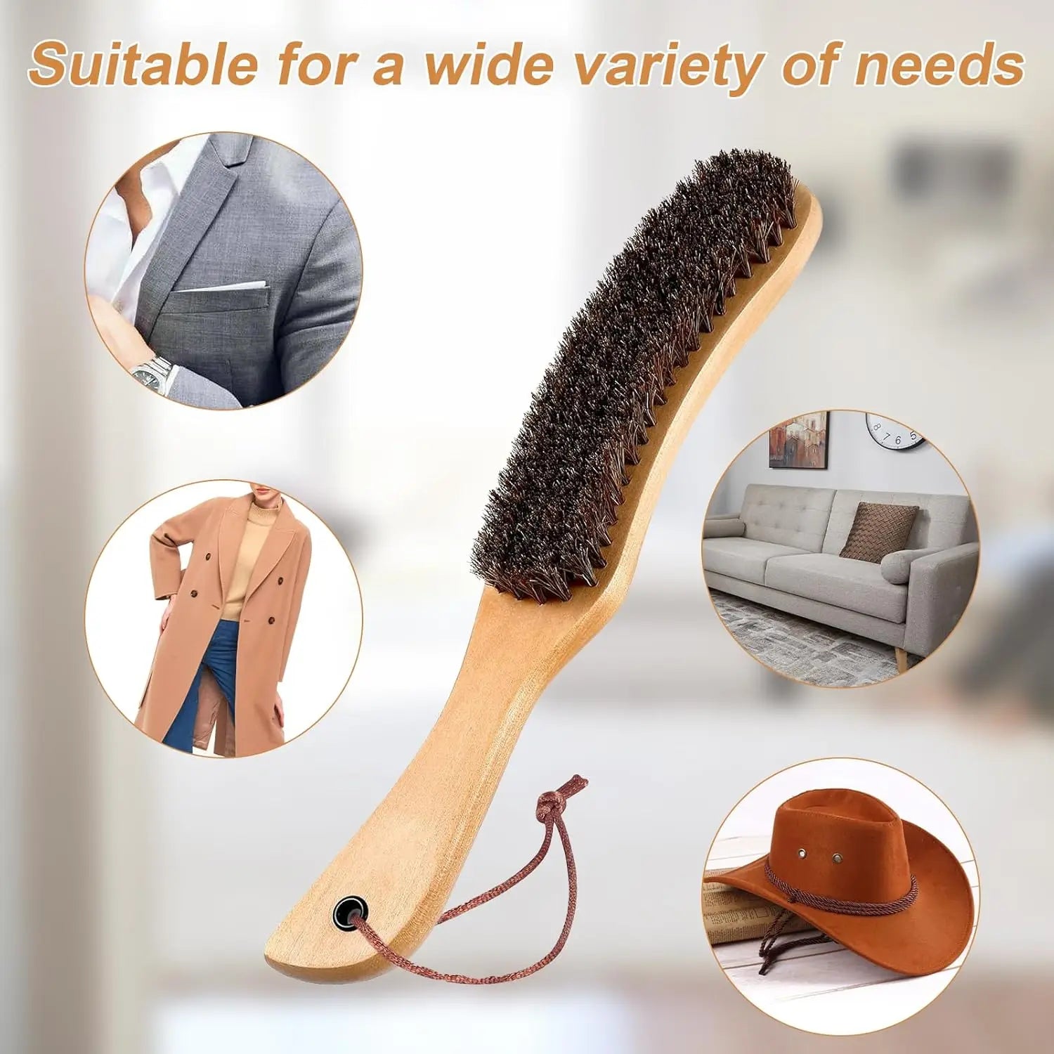 Wooden Horsehair Clothes Brush | Lint, Dust & Pet Hair Remover | Suits, Wool & Cashmere