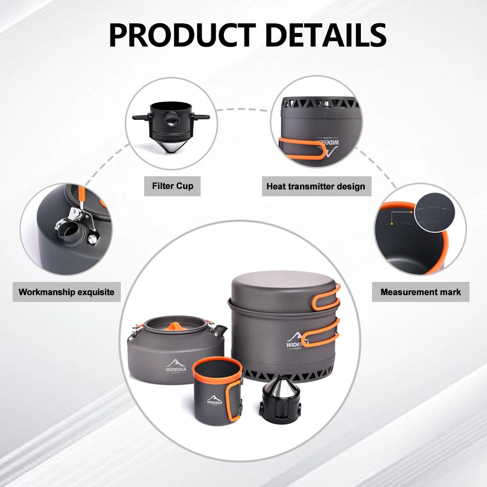 Widesea 4-in-1 Camping Cookware Set | Hard Anodised Aluminium | 1.5L Pot, Kettle, Mug & Coffee Dripper