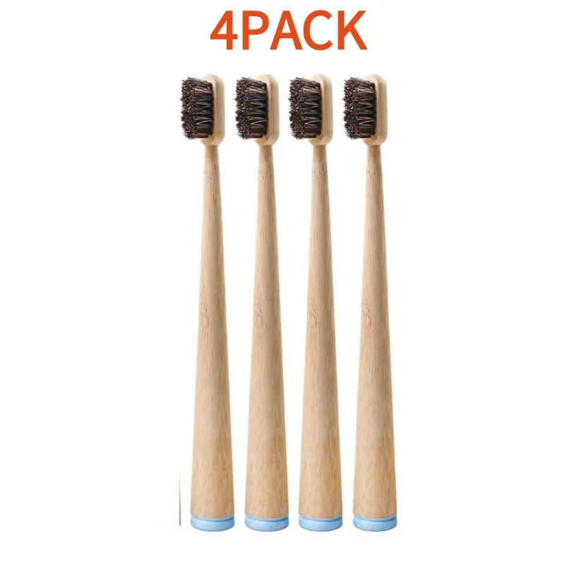 4 or 8 Pack Horse Bristle Bamboo Toothbrushes — Hard Bristle, Plastic-Free