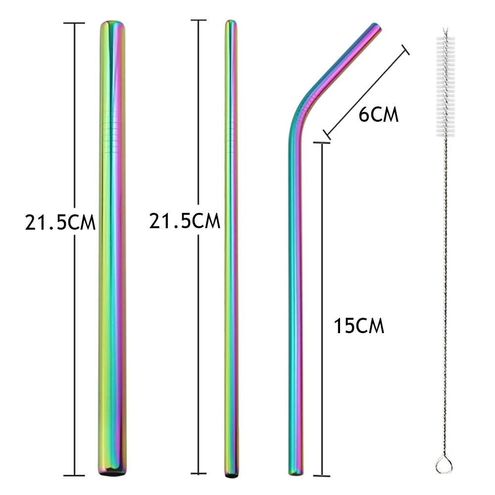 Snplowum Reusable Stainless Steel Straws – Straight & Bent | Rainbow & Silver | CE/EU LFGB SGS Certified