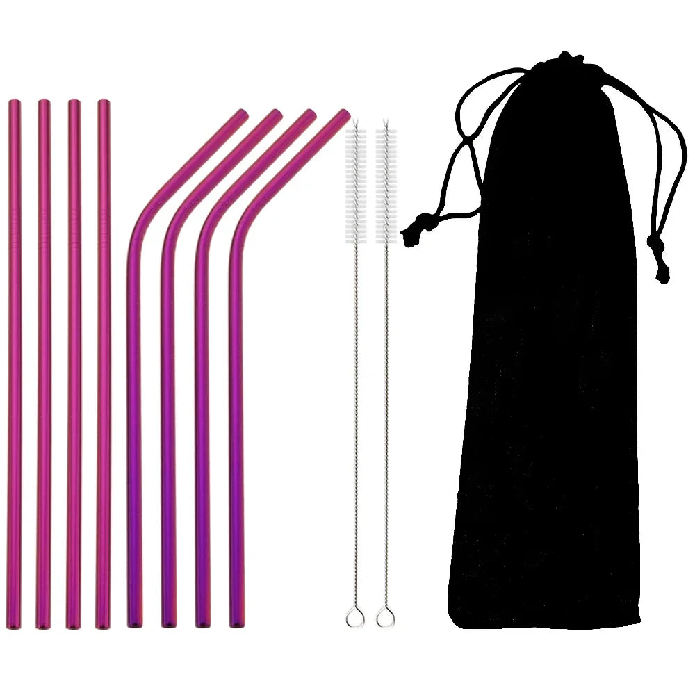 Reusable Stainless Steel Straws Set – 11 Piece with Cleaning Brush | 11 Colours
