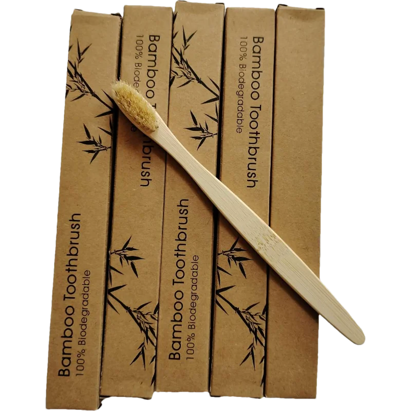10-Pack Assorted Horse & Boar Bristle Bamboo Toothbrushes — Plastic-Free, Natural Bristle
