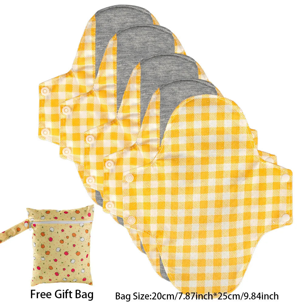 Reusable Cloth Menstrual Pads with Wet Bag – Light Flow / Day | 5-Pack, 20×23cm