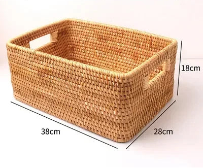 Bamboo Woven Storage Basket - Rectangular Organizer Box