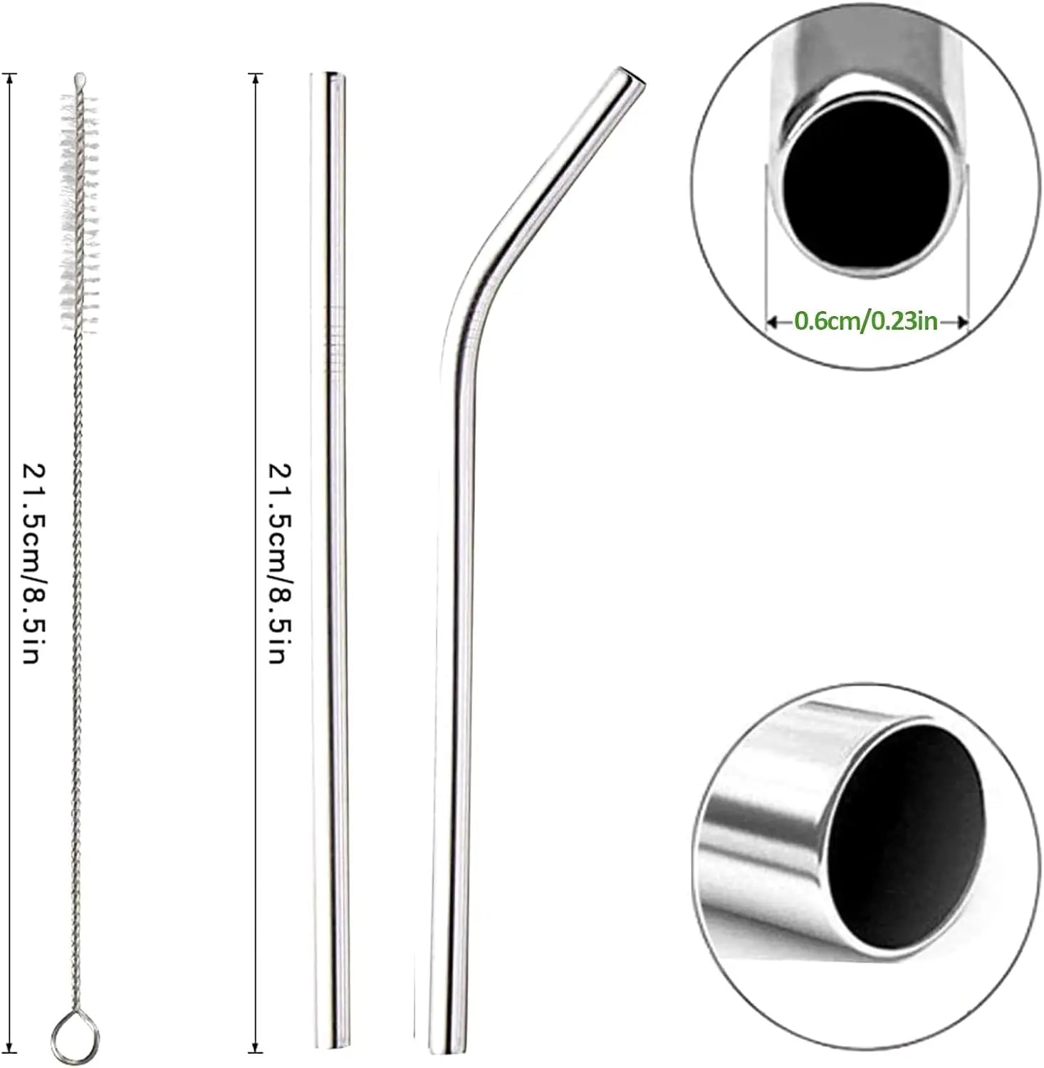 Reusable 304 Stainless Steel Drinking Straws – Straight & Curved | LFGB & BPA-Free | Single, 6-Pack & Set