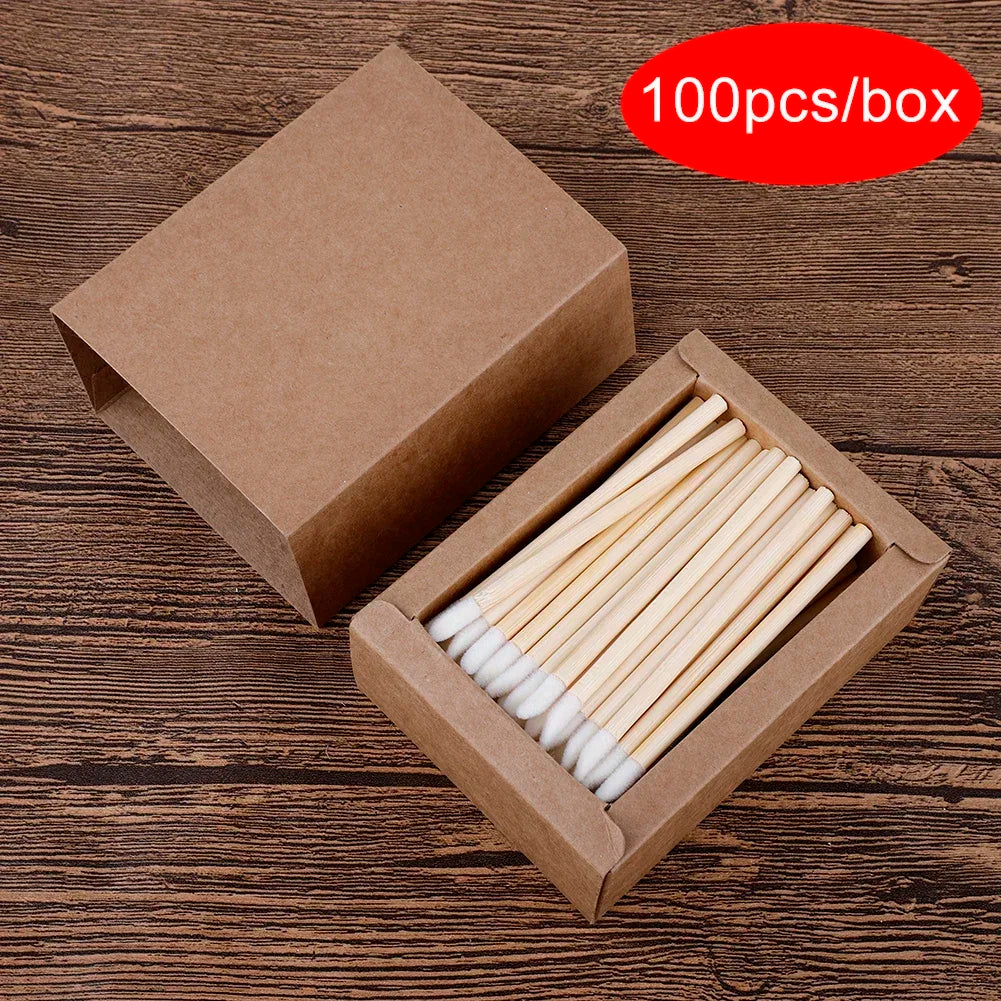 100pc Bamboo Handle Disposable Makeup Brushes | Lip & Eyelash | Eco-Friendly