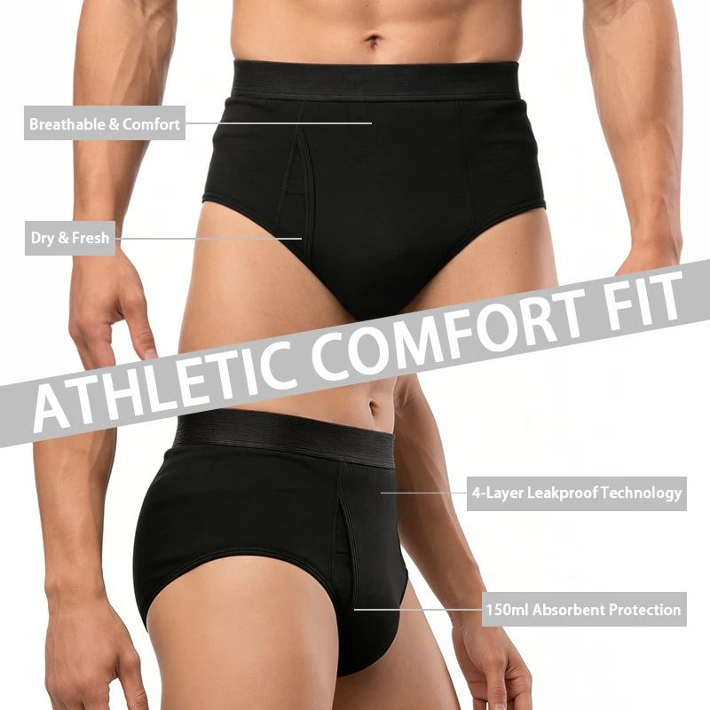 Men's Absorbent Incontinence Boxer Briefs | Cotton & Elastane | Reusable | S–4XL