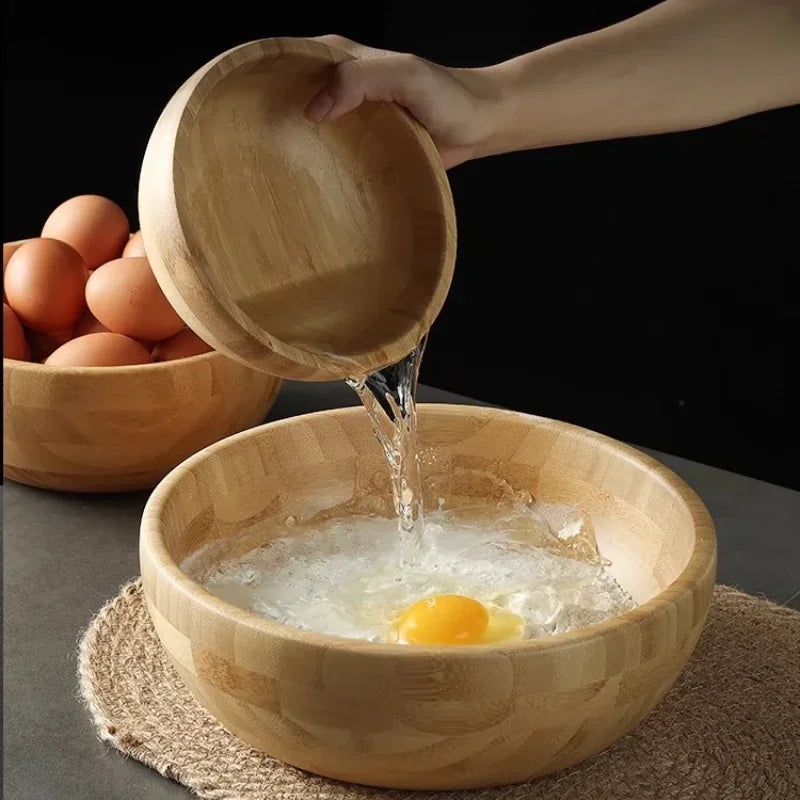 Natural Bamboo Mixing & Salad Bowl – No Paint, No Wax | 3 Sizes