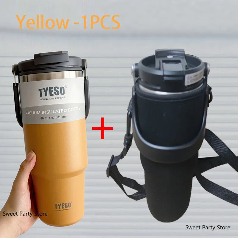 TYESO Insulated Tumbler with Straw & Handle – 600ml to 1200ml | Hot & Cold Flask