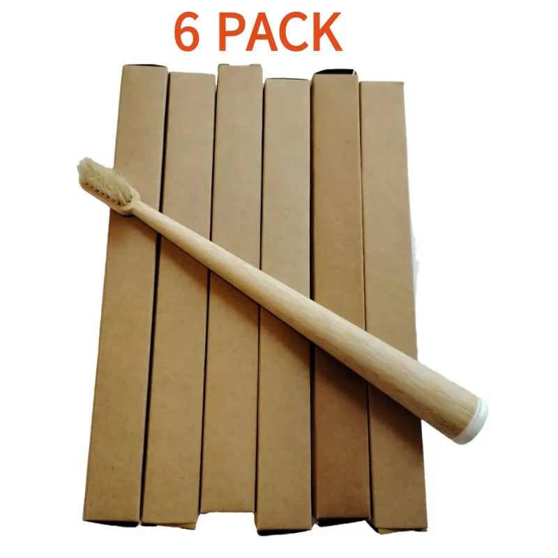 6-Pack Boar Bristle Bamboo Toothbrush