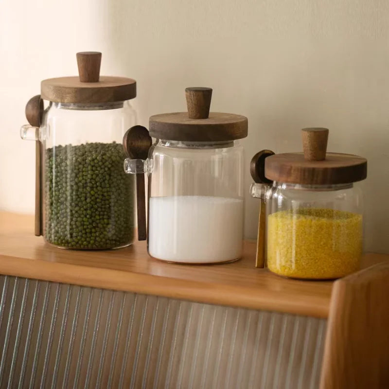 Glass Storage Jar with Acacia Wood Lid | Coffee Beans, Tea & Pantry Storage