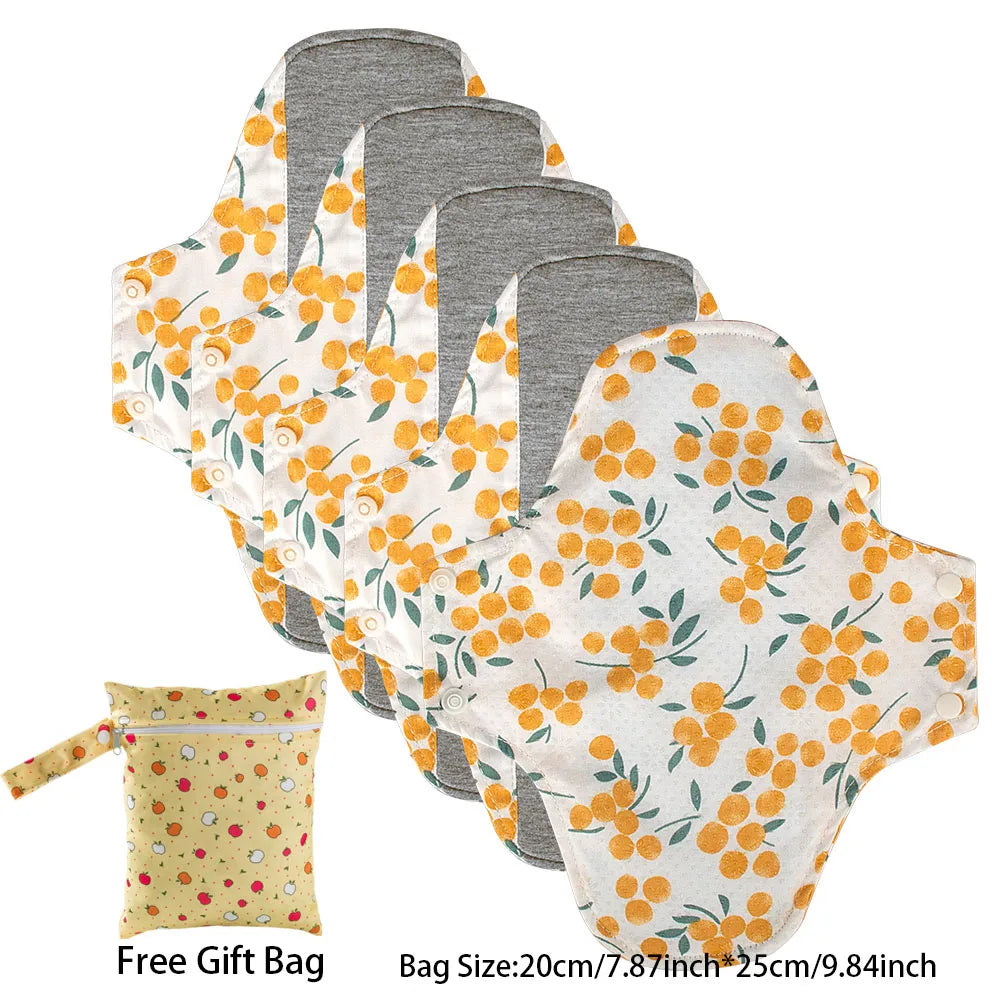 Reusable Cloth Menstrual Pads with Wet Bag – Light Flow / Day | 5-Pack, 20×23cm