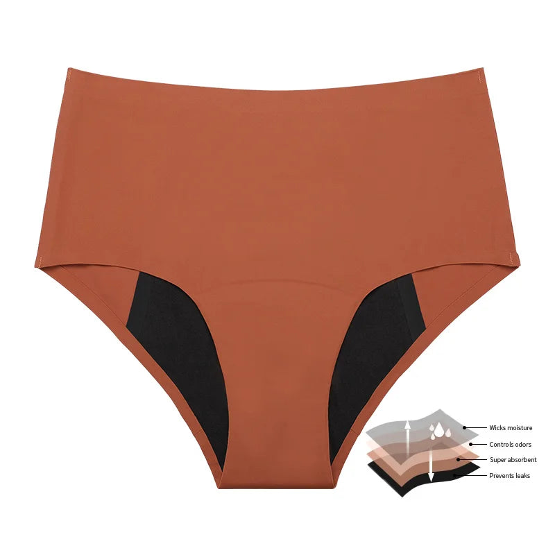 Seamless Mid-Rise Period Underwear – 4-Layer, Extended Gusset | Black & Brown, S–XXL