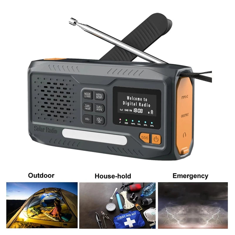 DAB/FM Emergency Radio with Solar, Hand-Crank & Bluetooth | SODIAL WR-6B