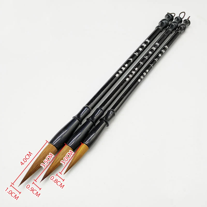Chinese Calligraphy Brush Set of 3 | Bamboo Handle | Wool or Weasel Hair | CICILEVEI