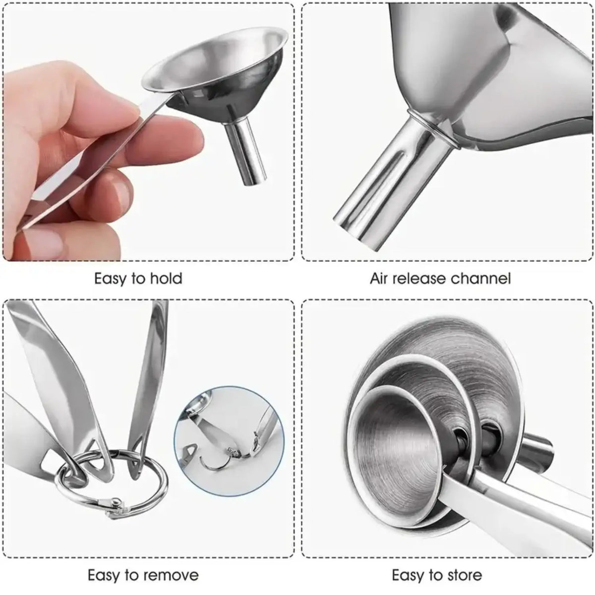 3-Piece Small Stainless Steel Funnel Set