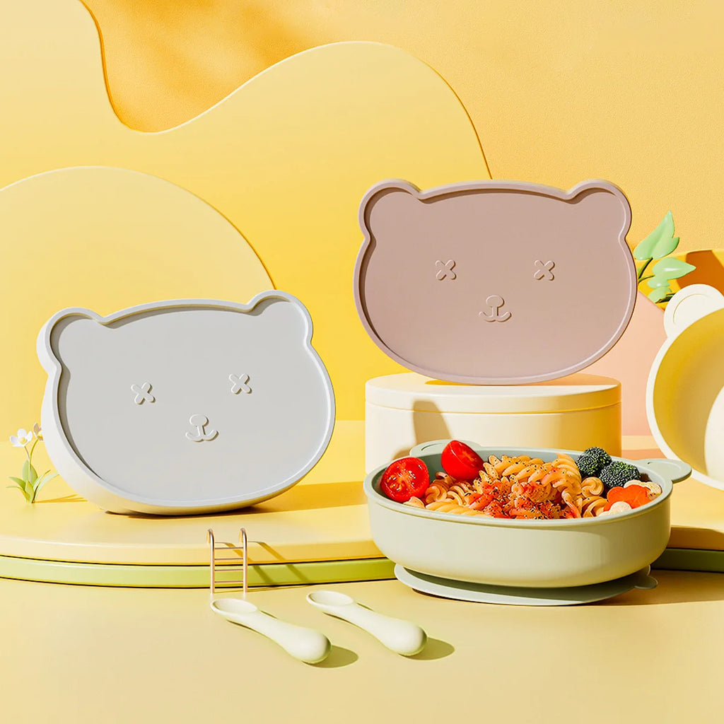 Baby Silicone Suction Plate with Lid | Anti-Slip Toddler Feeding Plate