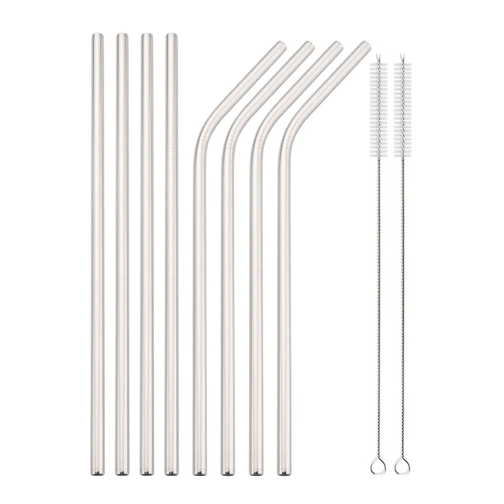 Snplowum Reusable Stainless Steel Straws – Straight & Bent | Rainbow & Silver | CE/EU LFGB SGS Certified