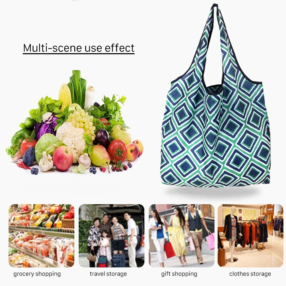 KindFuny Foldable Reusable Shopping Tote Bag – Large Eco-Friendly Grocery Bag | 32 Prints