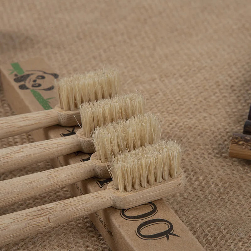 10-Pack Boar Bristle Bamboo Toothbrushes — Medium Bristle, Plastic-Free