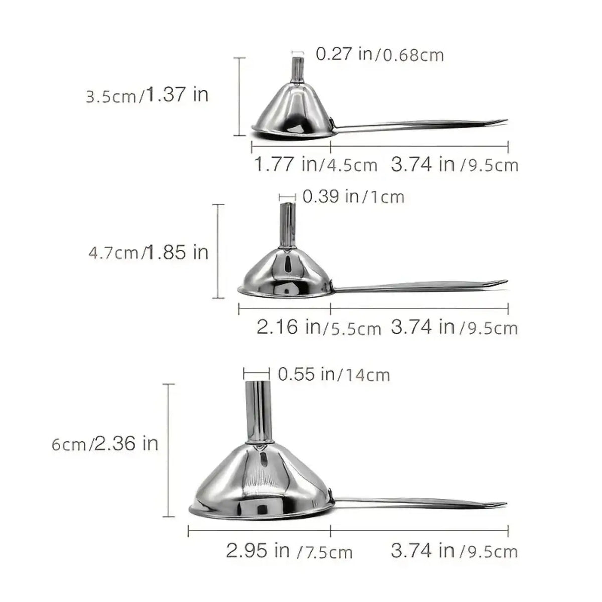 3-Piece Small Stainless Steel Funnel Set