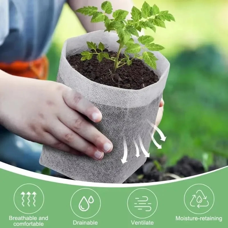 Biodegradable Non-Woven Nursery Seedling Bags | 3 Sizes | 100–500 Pcs | Grow Pots